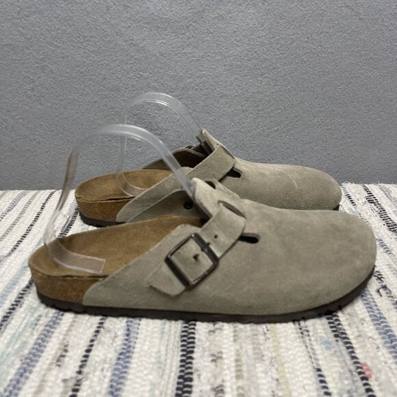 Birkenstock Boston Suede Slip-On Sandals Size 44 Green Gray Made In Germany - Picture 1 of 9